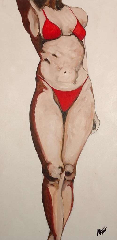 Out of Context series, No. 3 — oil on canvas — cropped female figure against a white background